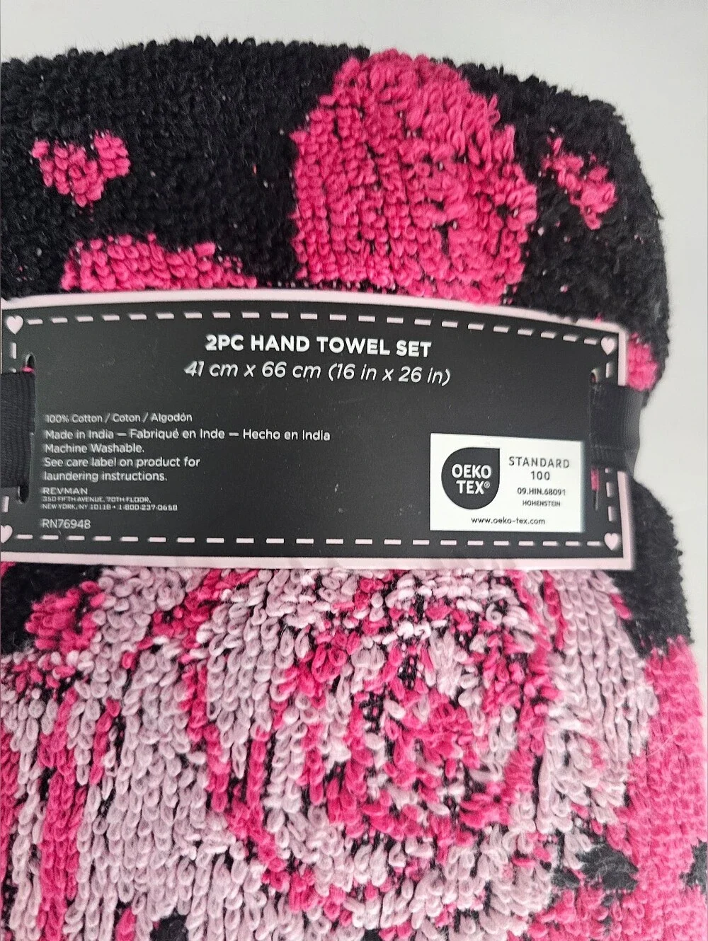 NWT Betsey Johnson Black/Pink Floral & Heart Polka Dot Towel 6 Piece Set!!